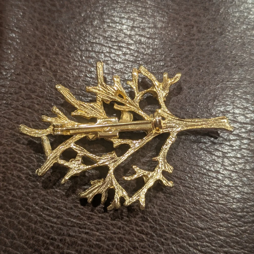 Gold Tone Tree Brooch with Multicolor Gemstones Vintage 1960s